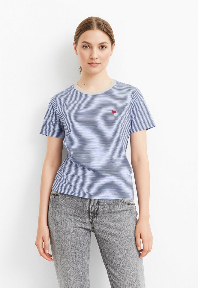 JDY Kurzarmshirt JDYPISA S/S PRINT TOP JRS NOOS mit Herz Stickerei von JDY