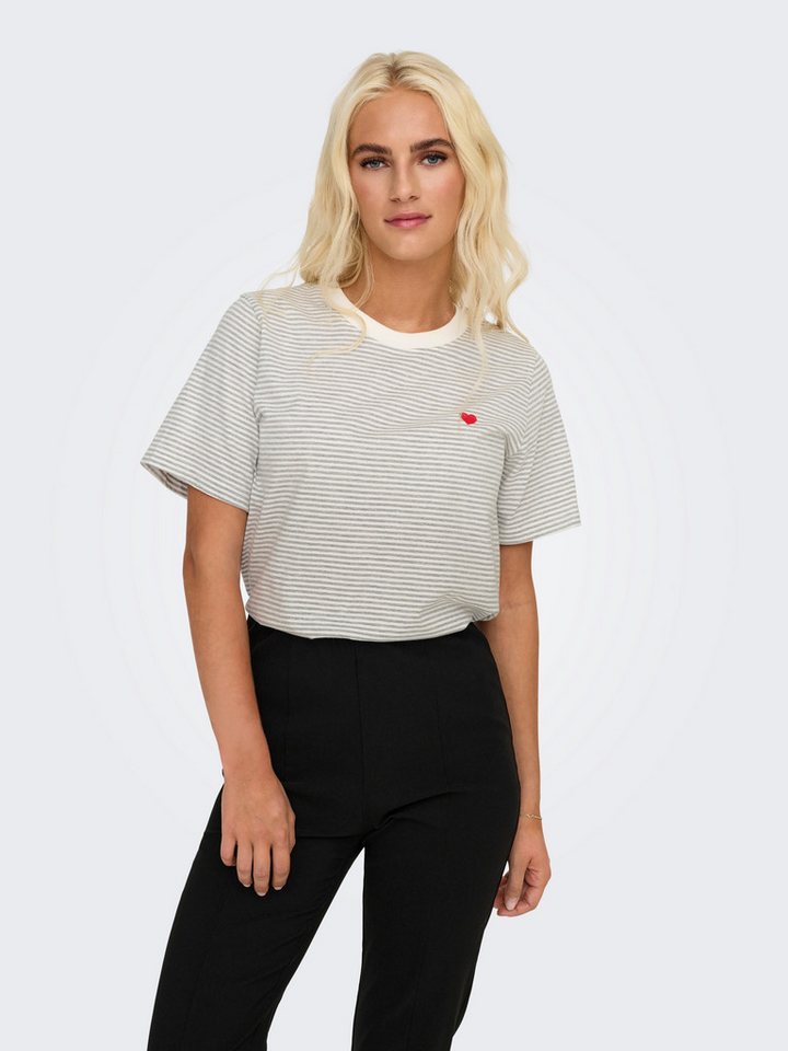 JDY Kurzarmshirt JDYPISA S/S PRINT TOP JRS NOOS mit Herz Stickerei von JDY
