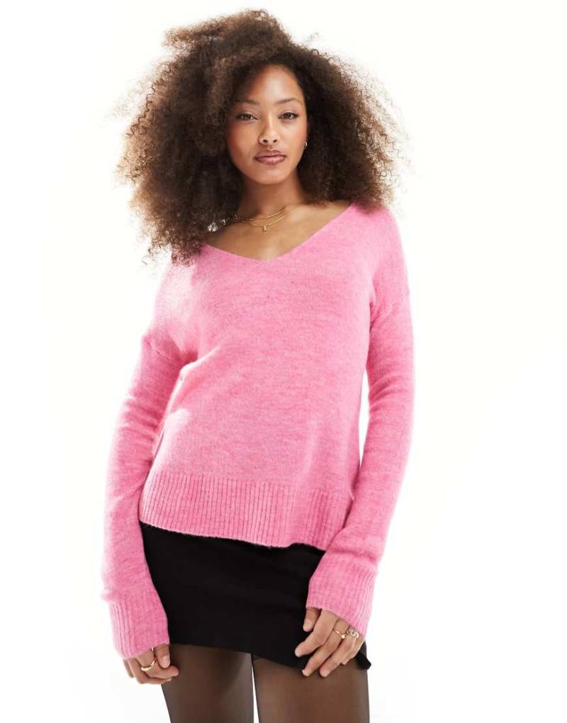 JDY - Langärmliger Strickpullover in Rosa mit V-Ausschnitt von JDY