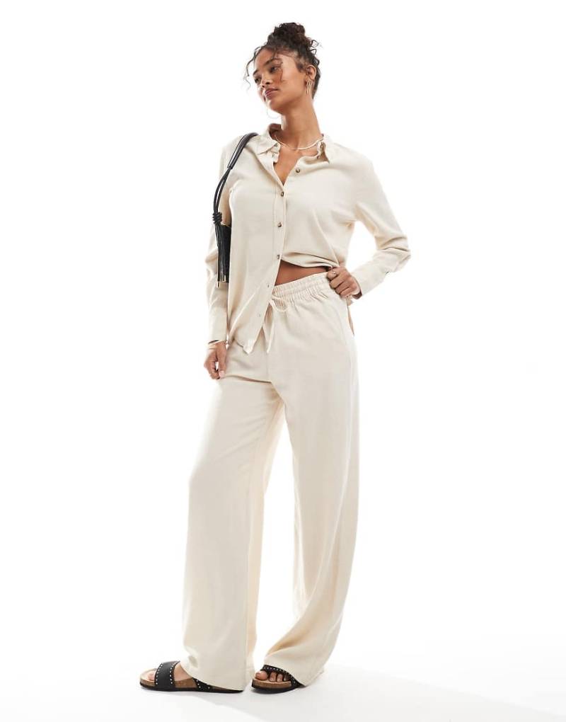 JDY - Hose aus Leinenmix in Steinbeige mit weitem Bein, Kombiteil-Neutral von JDY