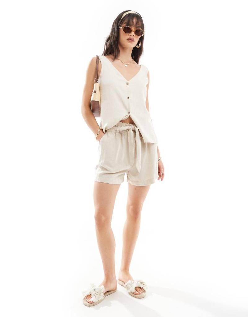 JDY - Leinenshorts in Steinbeige mit Bindegürtel, Kombiteil-Neutral von JDY