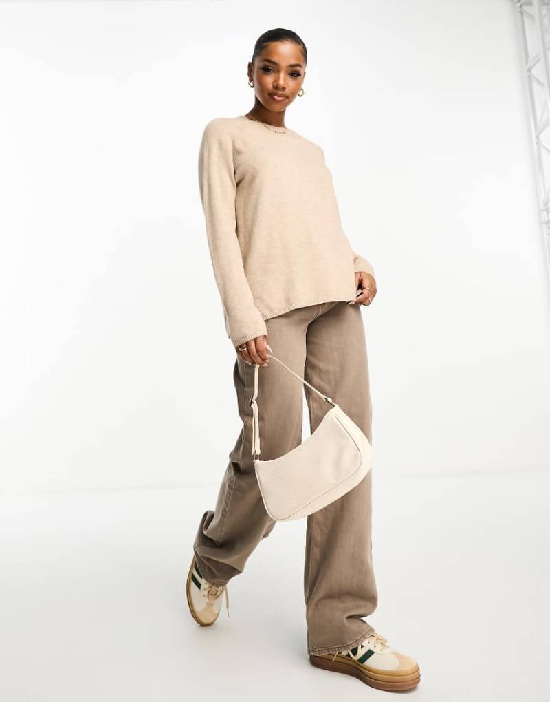 JDY - Lockerer Pullover in Beige mit langem Schnitt und Seitenschlitzen-Neutral von JDY