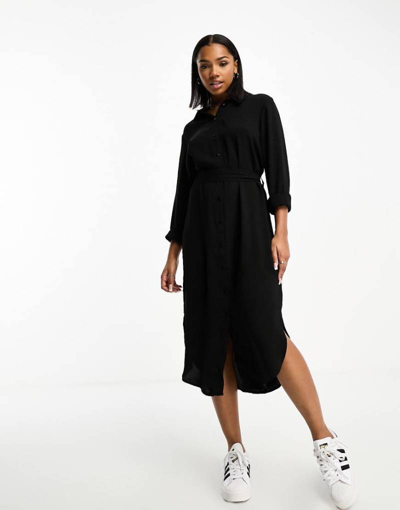 JDY - Midi-Hemdblusenkleid in Schwarz mit Bindegürtel von JDY
