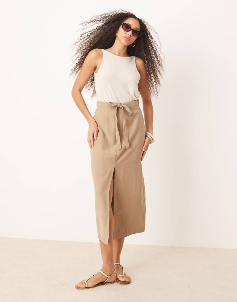 JDY - Midirock in Beige mit Kordelzugbund-Neutral von JDY