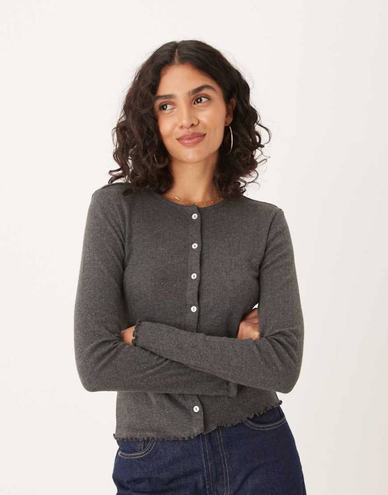 JDY - Strickjacke aus Pointelle-Strick in Dunkelgrau von JDY