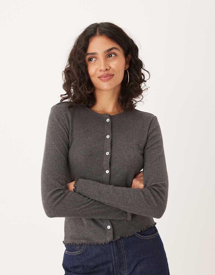 JDY - Strickjacke aus Pointelle-Strick in Dunkelgrau von JDY