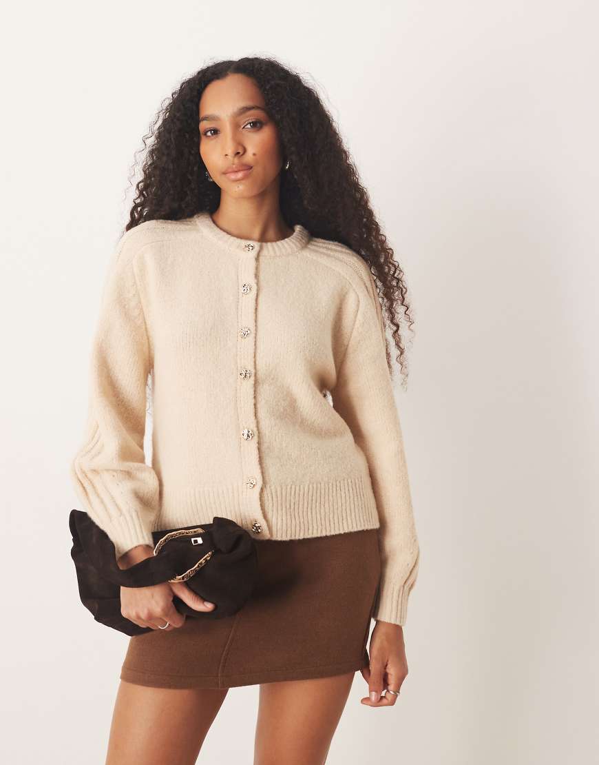 JDY - Strickjacke in Creme mit Knopfdetails-Weiß von JDY