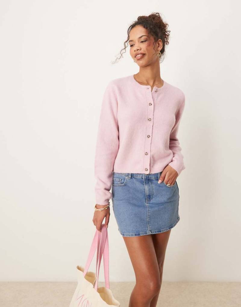 JDY - Strickjacke in Rosa mit Wollanteil und Rundhalsausschnitt von JDY