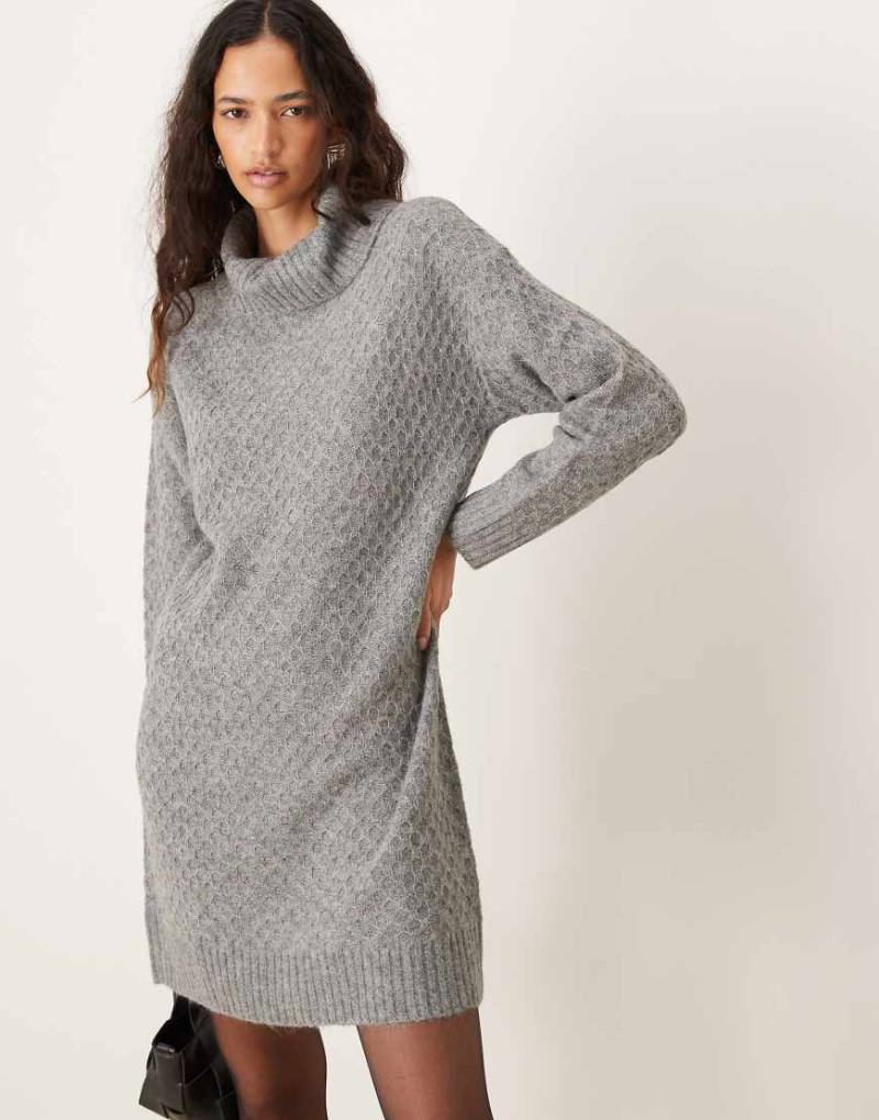 JDY - Mini-Strickkleid in Grau mit Rollkragen von JDY