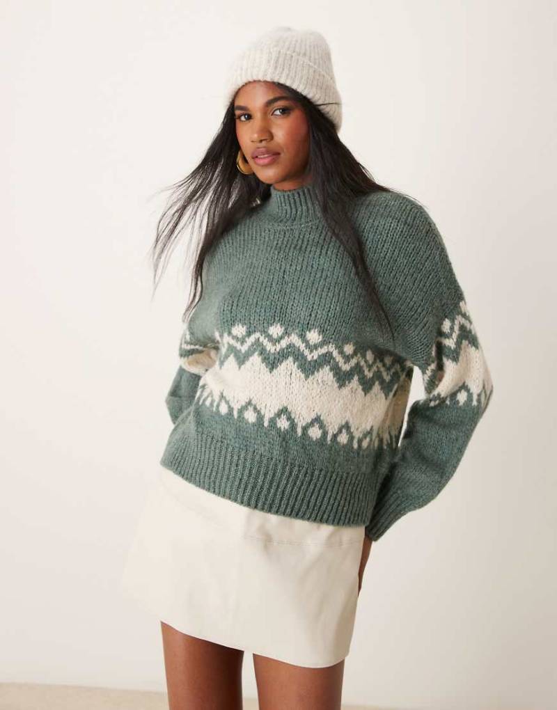 JDY - Strickpullover in Blaugrün mit Norwegermuster von JDY