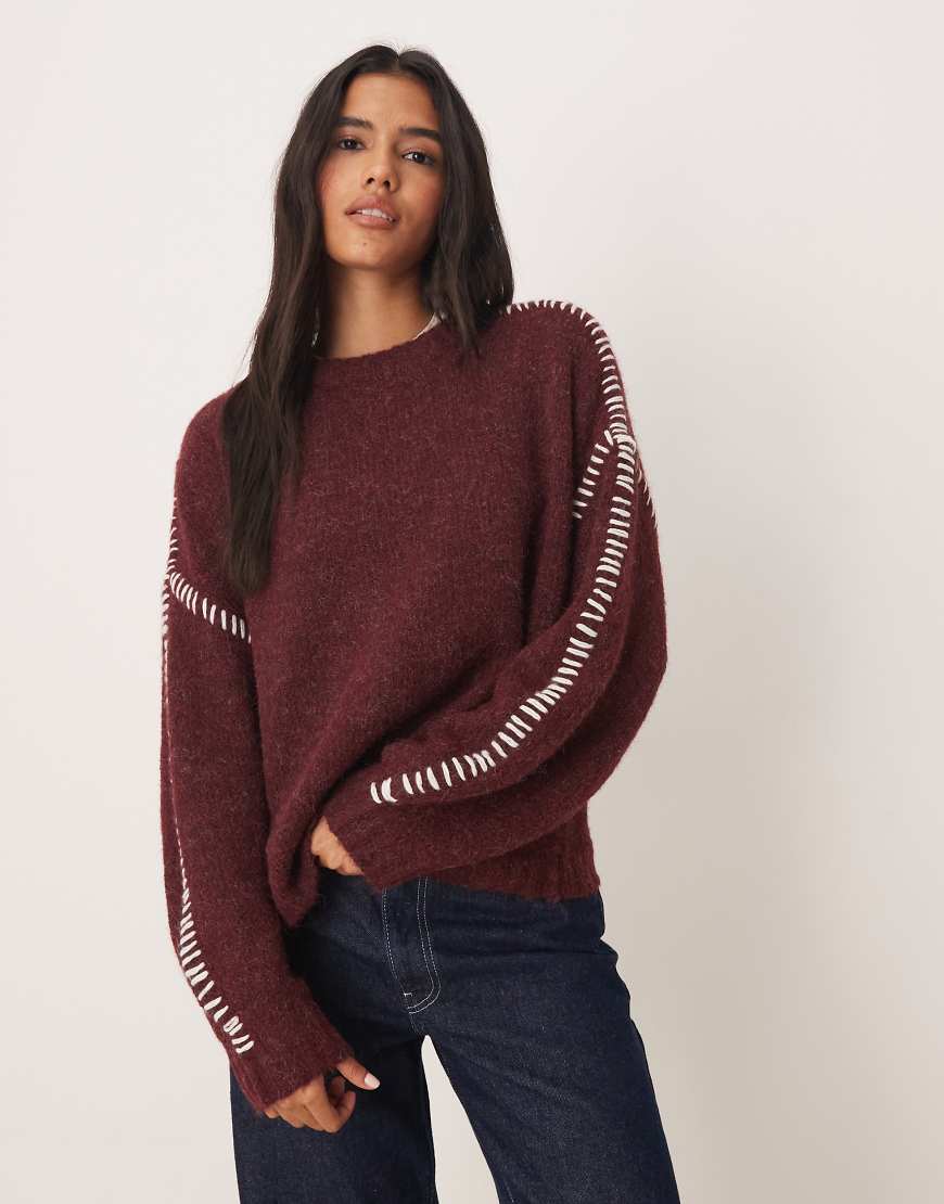 JDY - Strickpullover in Burgunderrot mit Ziernaht von JDY