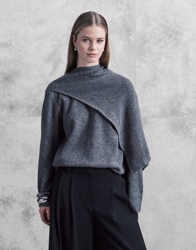 JDY - Strickpullover in Dunkelgrau mit Schaldetail von JDY