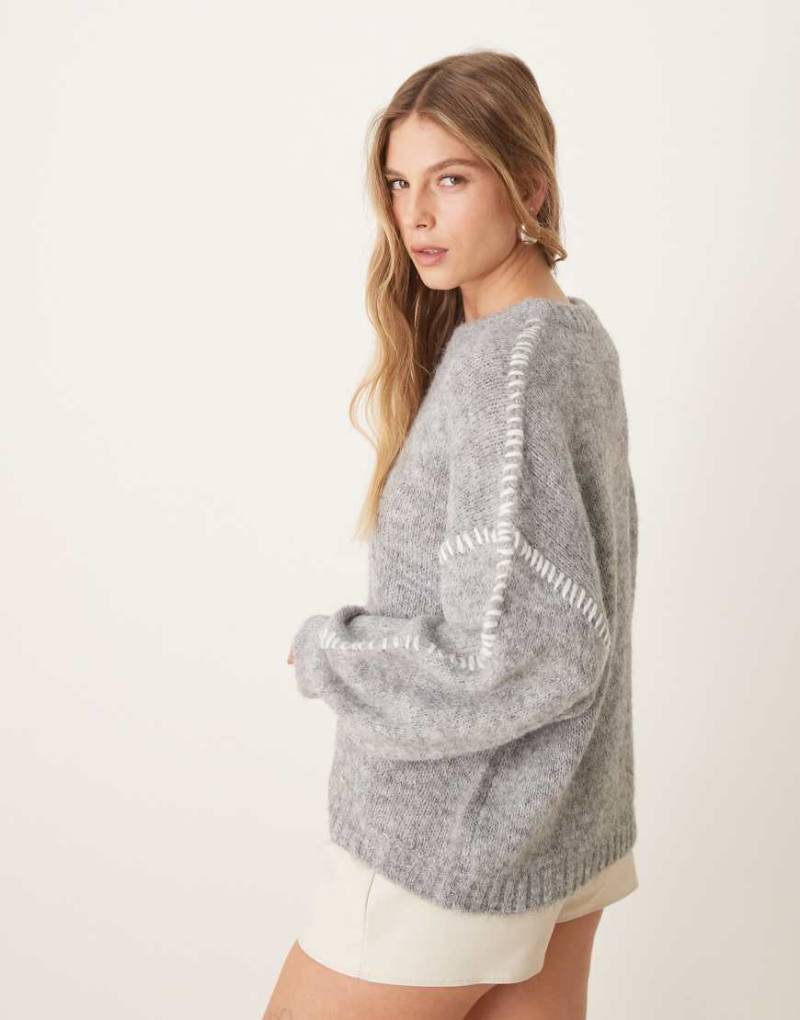 JDY - Strickpullover in Hellgrau mit Nahtdetail von JDY