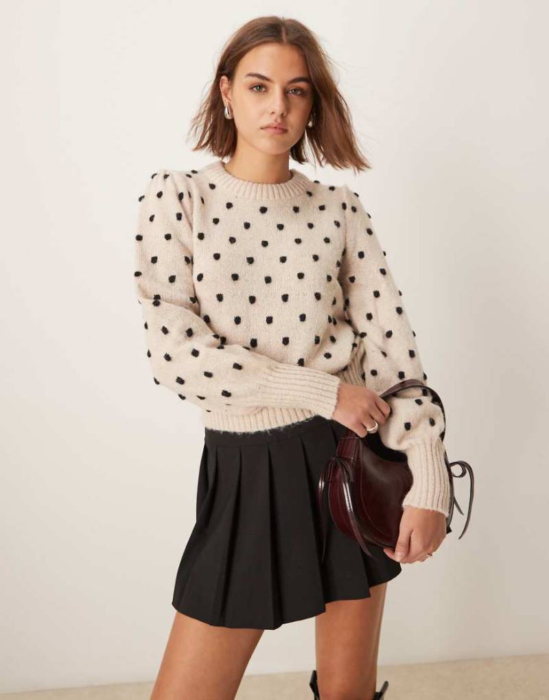 JDY - Strukturierter Pullover in Stein mit Puffärmeln-Grau von JDY