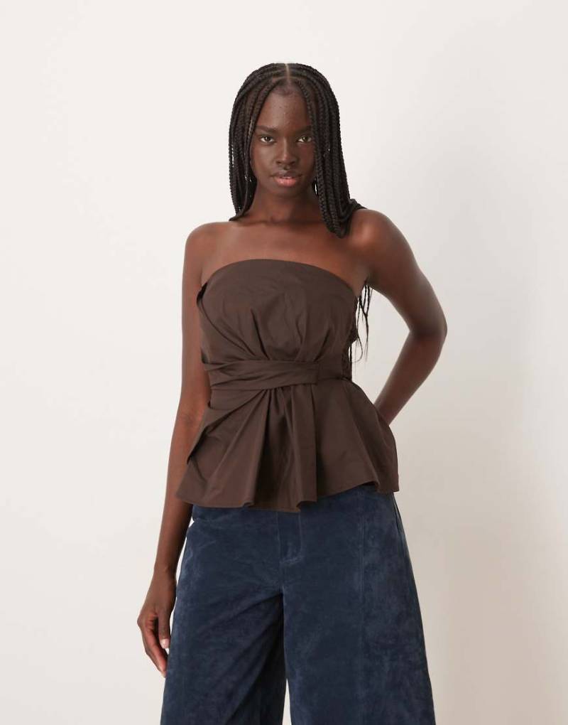 JDY - Trägerloses Korsett-Oberteil in Dunkelbraun mit Raffung-Schwarz von JDY