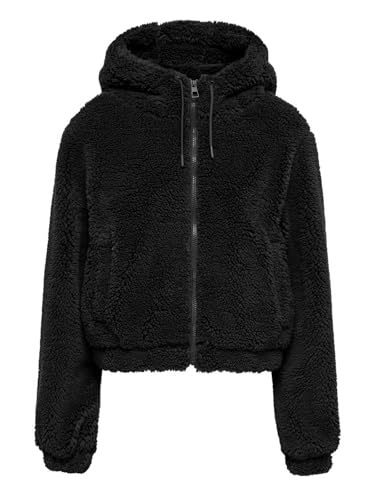 JdY Damen Teddyfell Kapuzen-Jacke JDYMila Plüsch Zip Hoodie 15353903 Black XL von JDY