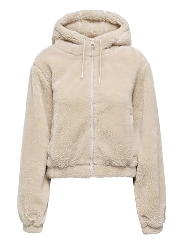 JdY Damen Teddyfell Kapuzen-Jacke JDYMila Plüsch Zip Hoodie 15353903 Moonbeam XL von JDY