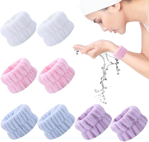 8 x Armbänder zum Waschen des Gesichts, Mikrofaser-Handgelenk-Waschbänder, Handtuch-Haargummis, Spa-Gesichtswasch-Armbänder verhindern, dass Wasser in Ihre Arme gelangt (4) von JDYYICZ