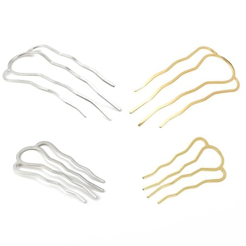 JDYYICZ 4 Stück Haarkämme, Metall-Haarnadeln für Dutt, 4 Zinken, U-Form, Haarstäbchen für Frauen, Haarstyling-Werkzeug, Zubehör (zwei Größen) von JDYYICZ