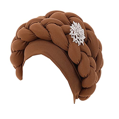 JDYaoYing Afrikanischer Turban Kopfwickel Zopf Beanie Cap Kopfbedeckung Kristalle Twisted Head Turbans für Damen und Mädchen, Khaki, 6 von JDYaoYing