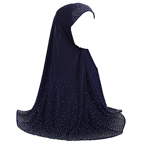 JDYaoYing Damen Bling Strass Muslim Hijab Schal Hals Cover Full Cover Lange Turban Kopftuch Wrap Schals Kopfbedeckung, navy, One size von JDYaoYing
