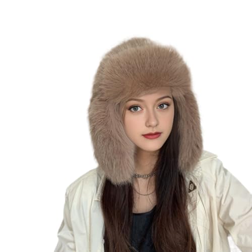 JDYaoYing Damen Kunstpelzmütze Wintermützen Uschanka Trapper Hut mit Ohrenklappen Russische Mütze Wärmer, camel, 49 von JDYaoYing