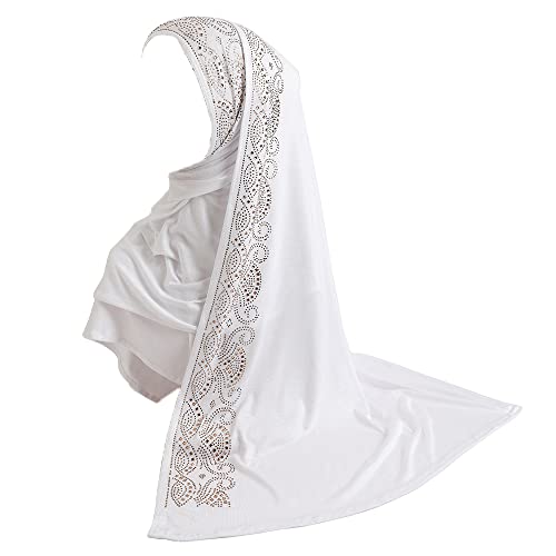 JDYaoYing Muslimischer Hijab-Schal für Damen, glänzend, mit Strasssteinen, langer Turban, Kopftuch, Wickelschal, Kopfbedeckung, weiß, One size von JDYaoYing