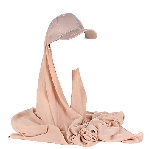 JDYaoYing Einfarbiger Schal mit Kappe für Frauen, sofortiger Hijab-langer Schal, Wickelschal, Kopftuch, khaki, One size von JDYaoYing