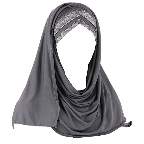 JDYaoYing Frauen Pailletten Hijab Muslim Kopftuch Islamischer Schal Lange Turban Kappe Kopfbedeckung, grau, Einheitsgröße von JDYaoYing
