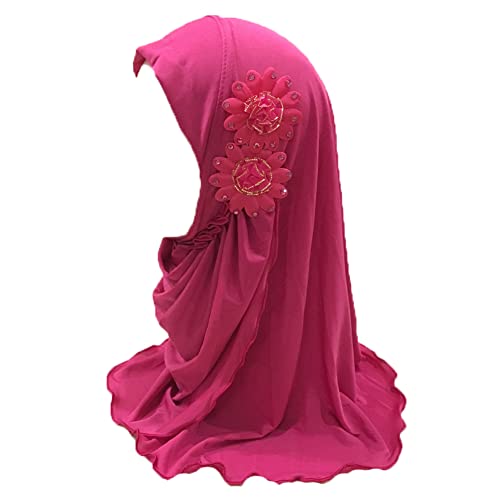 JDYaoYing Mädchen Muslimischer Hijab islamischer arabischer Schal mit Blumen Kopftuch für Mädchen Kinder Alter 2-6 Jahre, rose, One size von JDYaoYing