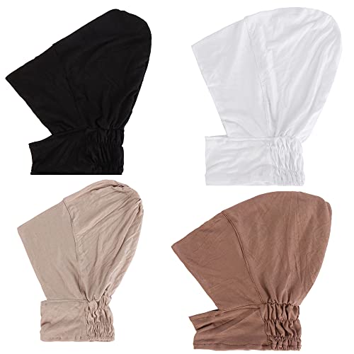 JDYaoYing 4 stücke Muslimische Innenkappe Stretch Turban Motorhaube Unterschal Volle Abdeckung Hijab Hals Abdeckung Kopfbedeckung, Schwarz Weiß Beige Kamel, 6 von JDYaoYing