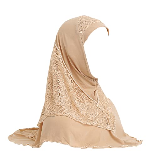 JDYaoYing Muslimischer Hijab-Kopfschal für Damen, Spitze, islamischer Turban-Schal, Schal, beige, Einheitsgröße von JDYaoYing