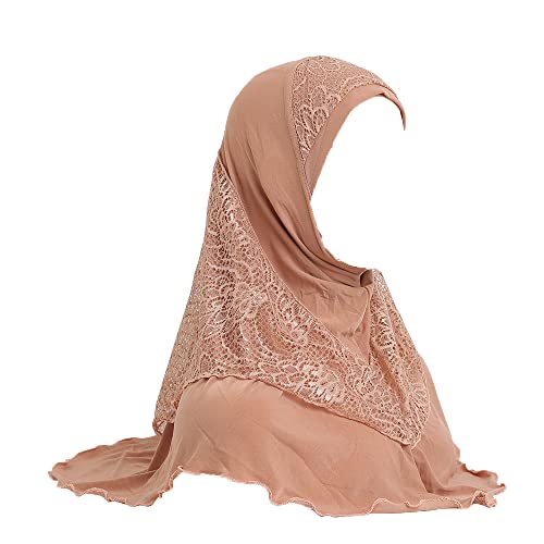 JDYaoYing Muslimischer Hijab-Kopfschal für Damen, Spitze, islamischer Turban-Schal, Schal, khaki, One size von JDYaoYing