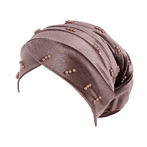 JDYaoYing Turban Kopftuch Schals Samt Perlen Kopfbedeckung für Frauen Floral Beanie Cap Haarabdeckung Hut, khaki, One size von JDYaoYing