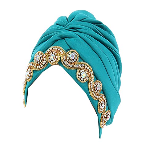 JDYaoYing Turbane für Frauen Turban Hut Wrap Plissee Beanie Mütze Strass Vintage Hut Afrikanische Turbane, Grün von JDYaoYing