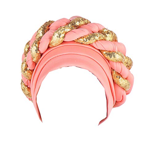 JDYaoYing Twisted Braid Afrikanischer Turban für Frauen Headwrap Beanie Mütze Haarabdeckung Hut, Pink, Einheitsgröße von JDYaoYing