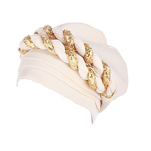JDYaoYing Twisted Braid Afrikanischer Turban für Frauen Headwrap Beanie Mütze Haarabdeckung Hut, Weiss/opulenter Garten, Einheitsgröße von JDYaoYing