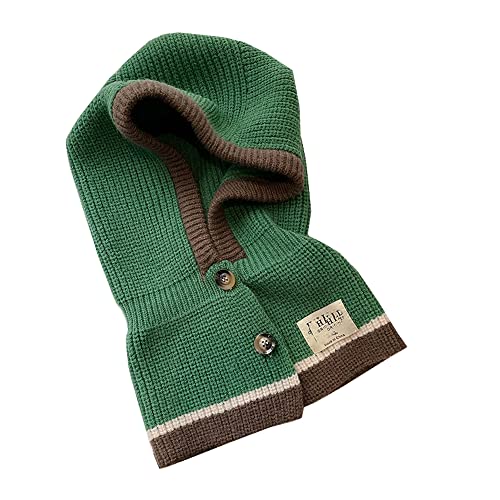 JDYaoYing Wintermützen für Frauen Warm Kapuzenschal Strickkopfbedeckungen Streifen Beanie Knopfleiste Halswärmer, Green02, One size von JDYaoYing
