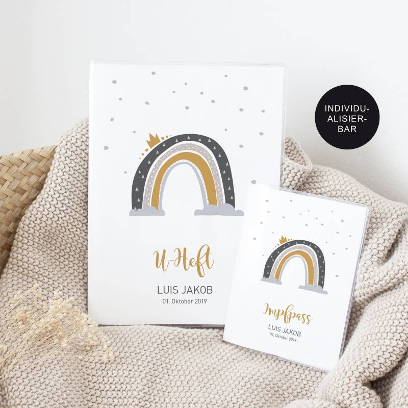 U-Heft Hülle Mit Impfpass "Regenbogen" Personalisiert Namen Im Set - Untersuchungsheft Für Mädchen Oder Jungen Babygeschenk Geburt von JDesignerie