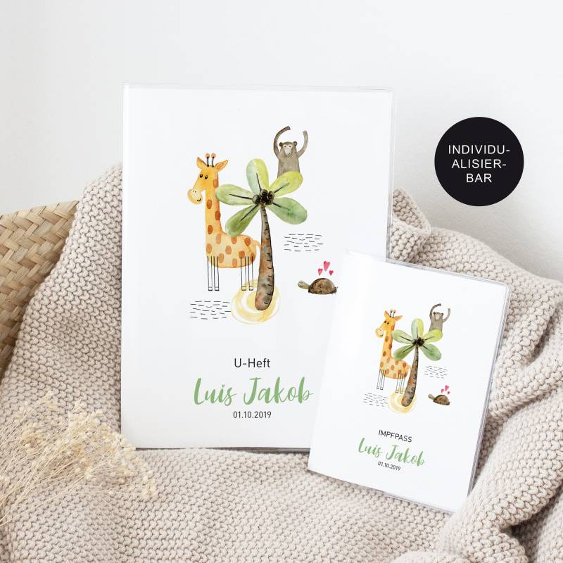 U-Heft Hülle Und Impfpass Personalisiert Set "Giraffe" - Untersuchungsheft Junge Geschenk Geburt Werdende Eltern Schutzhülle 3 Fächer von JDesignerie