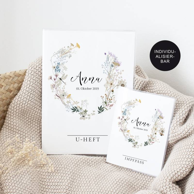 Uheft Hülle Mädchen Mit Impfpass "Wiesenblumen" Personalisiert - Untersuchungsheft Baby Und Impfpasshülle Kind Babygeschenk Geburt von JDesignerie