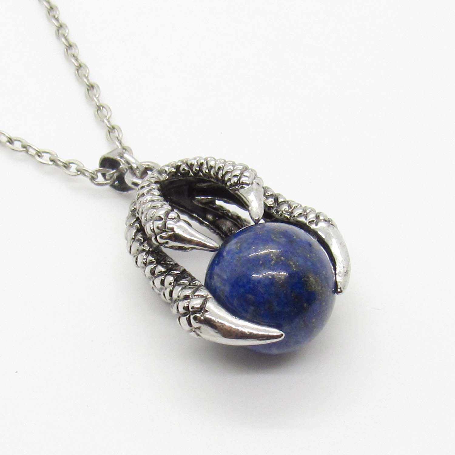 Adlerkrallenanhänger Mit Lapislazuli-Edelsteinperle, Antiker Silberton, Herrenhalskette, Damenhalskette, Edelsteinanhänger, Stammesschmuck von JDsFashionJewelry