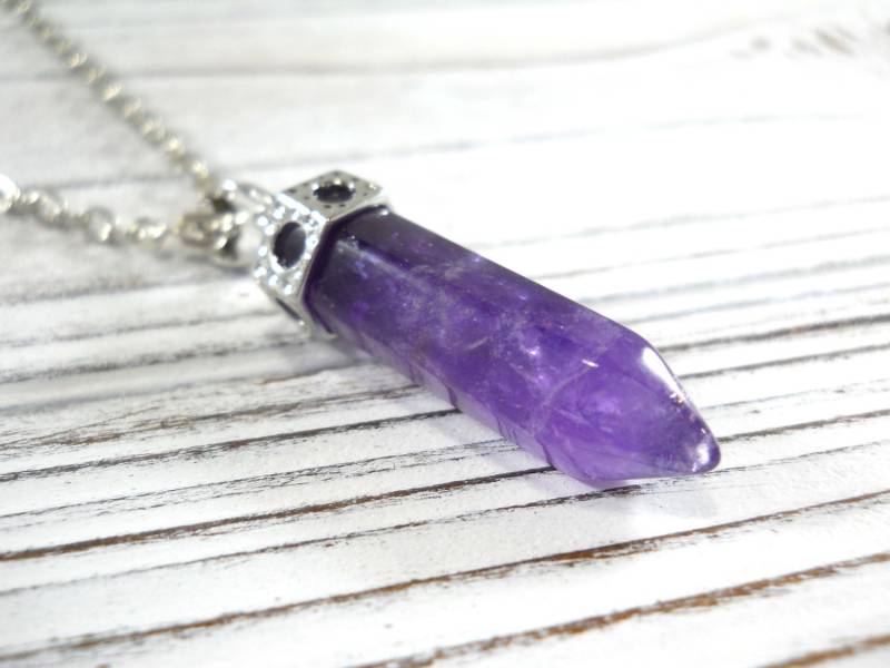 Amethyst Kristall Anhänger Halskette, Herren Kugel Schliff Anhänger, Heilkristall, Edelstein, Damen Halskette von JDsFashionJewelry
