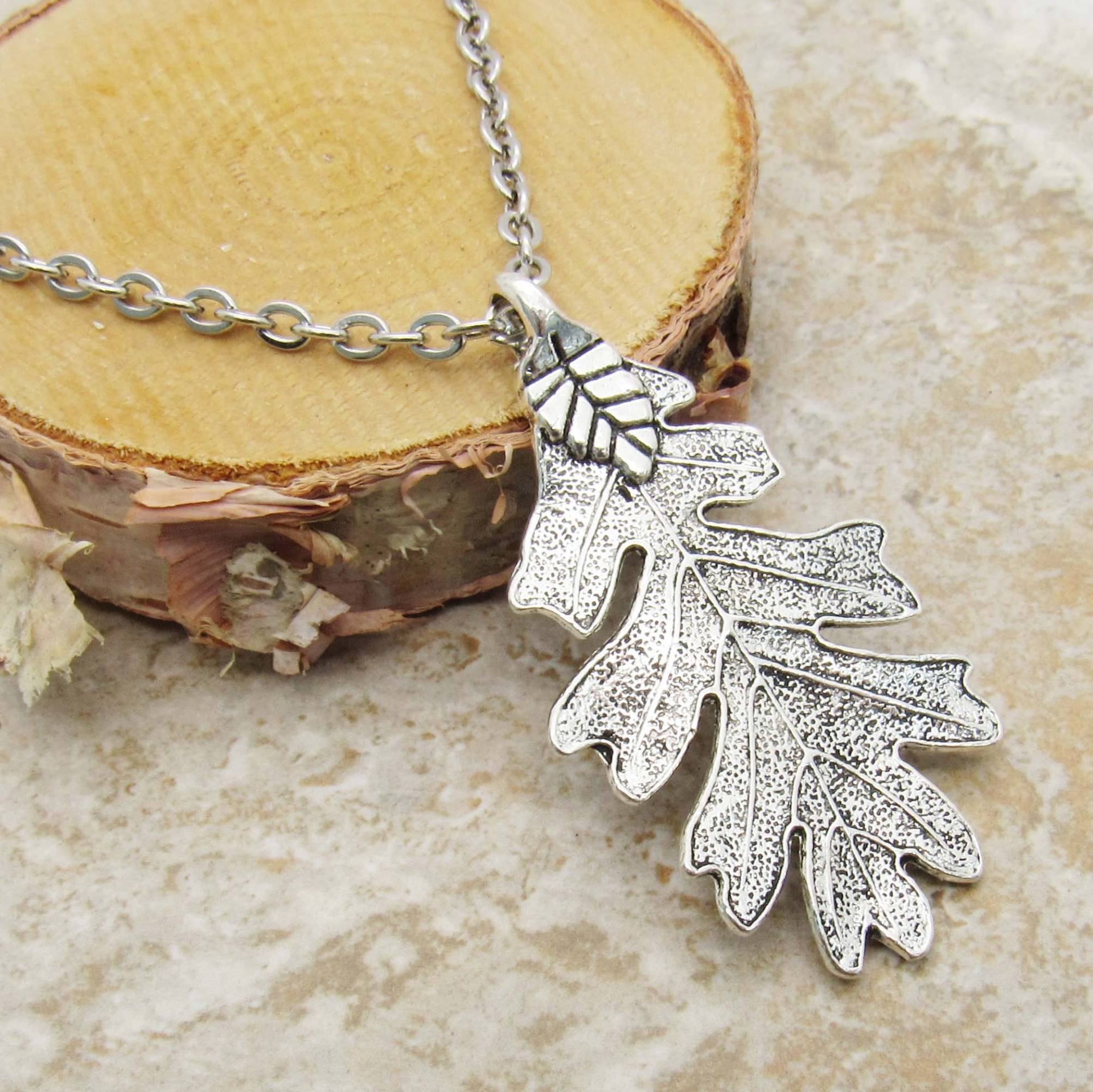 Antike Silber Eichenblatt Anhänger, Herbst Blatt Halskette, Herren Damen Natur Saisonale Schmuck von JDsFashionJewelry