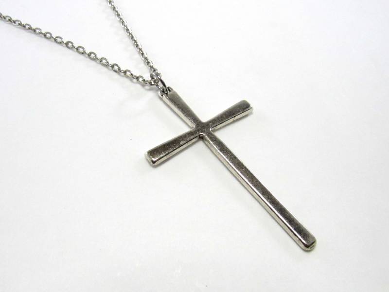 Antik Silber Ton Großer Kreuz Anhänger, Schlanker Design Spiritueller Schmuck, Halskette Für Männer, Frauen von JDsFashionJewelry