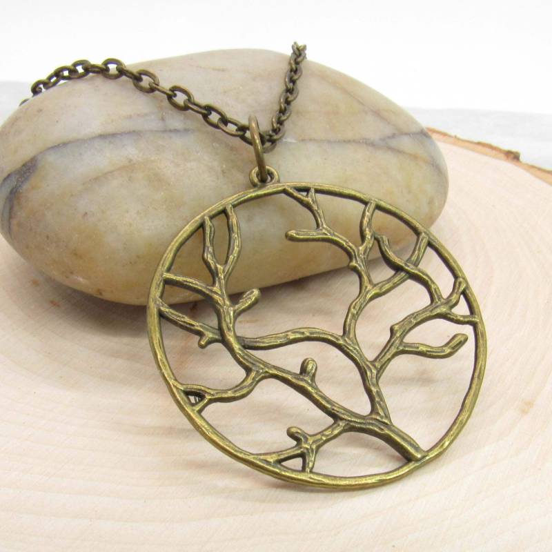 Antike Bronze Baum Charm Anhänger Halskette, Natur Spirituelle Frauen Männer Halskette von JDsFashionJewelry