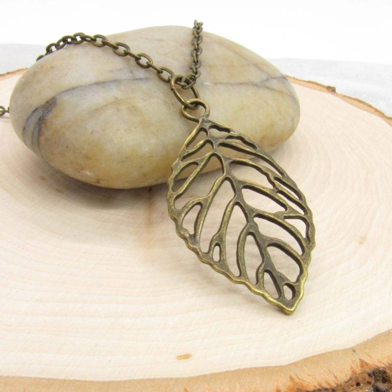 Antike Bronze-Ton-Blatt-Anhänger-Halskette, Blatt-Charme-Halskette, Natur-Halskette, Geschenk Für Frauen, Frauen-Halskette, Männer-Halskette von JDsFashionJewelry