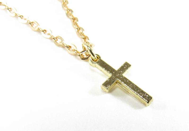 Antiker Gold Ton Kleiner Charm Kreuz Anhänger, Herren Halskette, Damen Halskette von JDsFashionJewelry