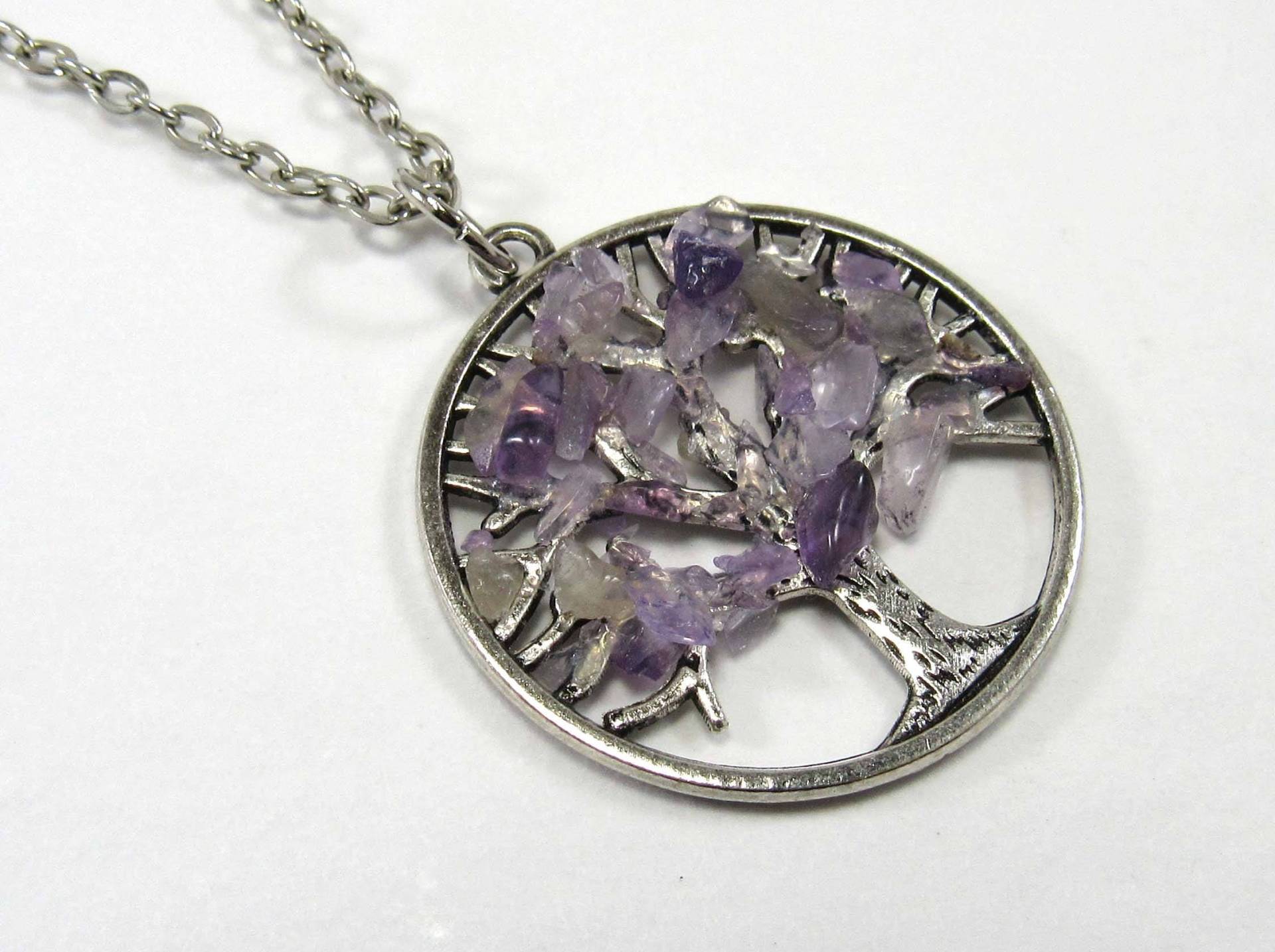 Druzy Baum Des Lebens Anhänger, Amethyst Kristall Chips Chakra Halskette, Heilkristall, Frauen Halskette von JDsFashionJewelry