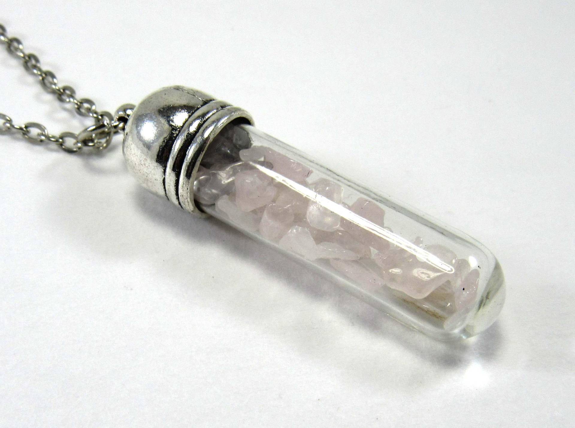 Druzy Rosenquarz Kristall Chips Glasflasche Anhänger, Chakra Halskette, Heilkristall, Frauen Halskette von JDsFashionJewelry